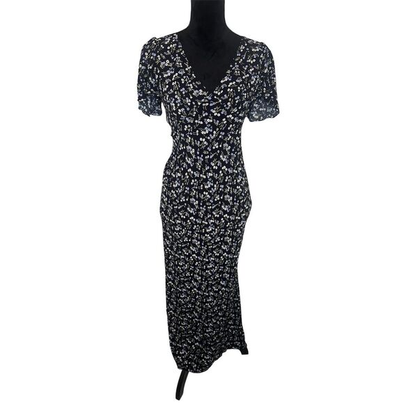 NWOT MADEWELL SEAMED FLUTTER SLEEVE NAVY FLORAL COTTAGE CORE MAXI DRESS SIZE 2 - Picture 3 of 8